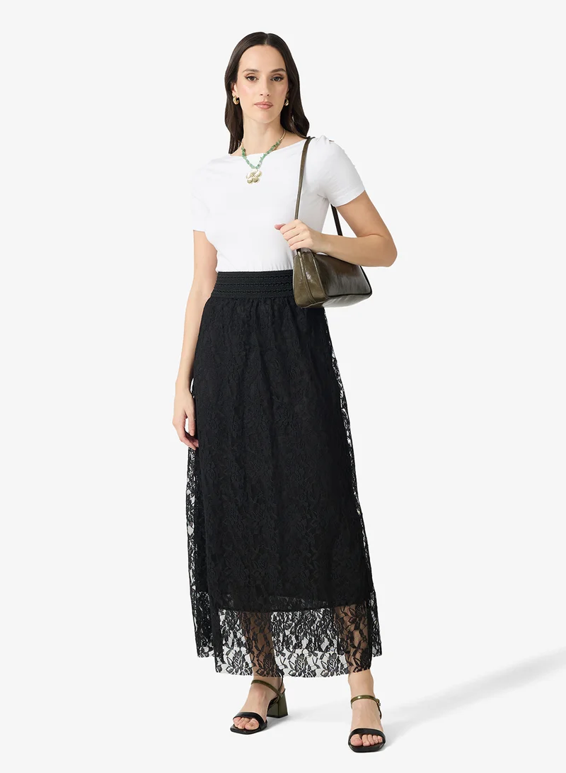 ELLA Column Skirt With Aysmmetric Fringe